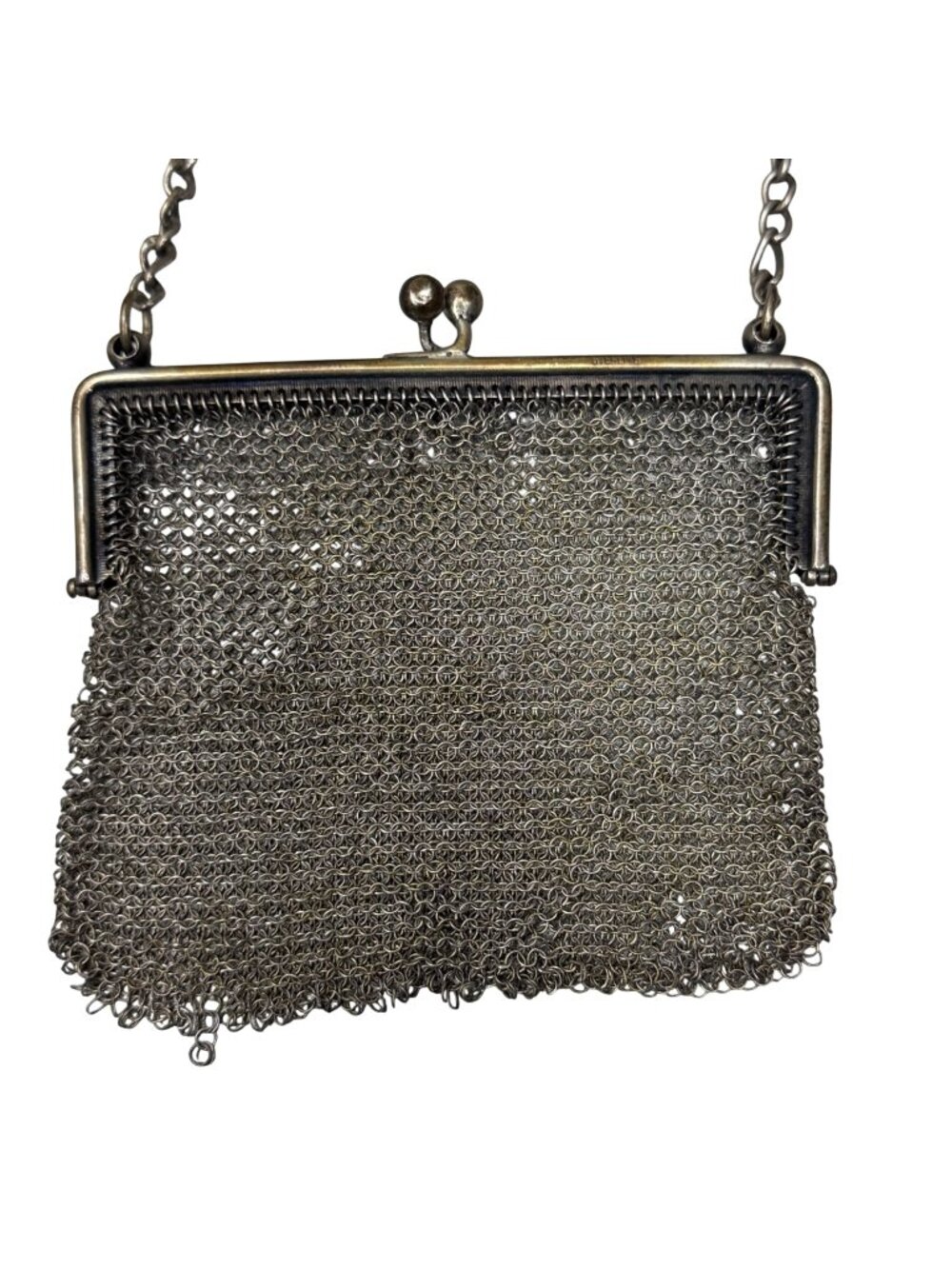Vintage Metal Mesh Coin Purse Art Deco Chain Strap Kisslock Closure 4" READ